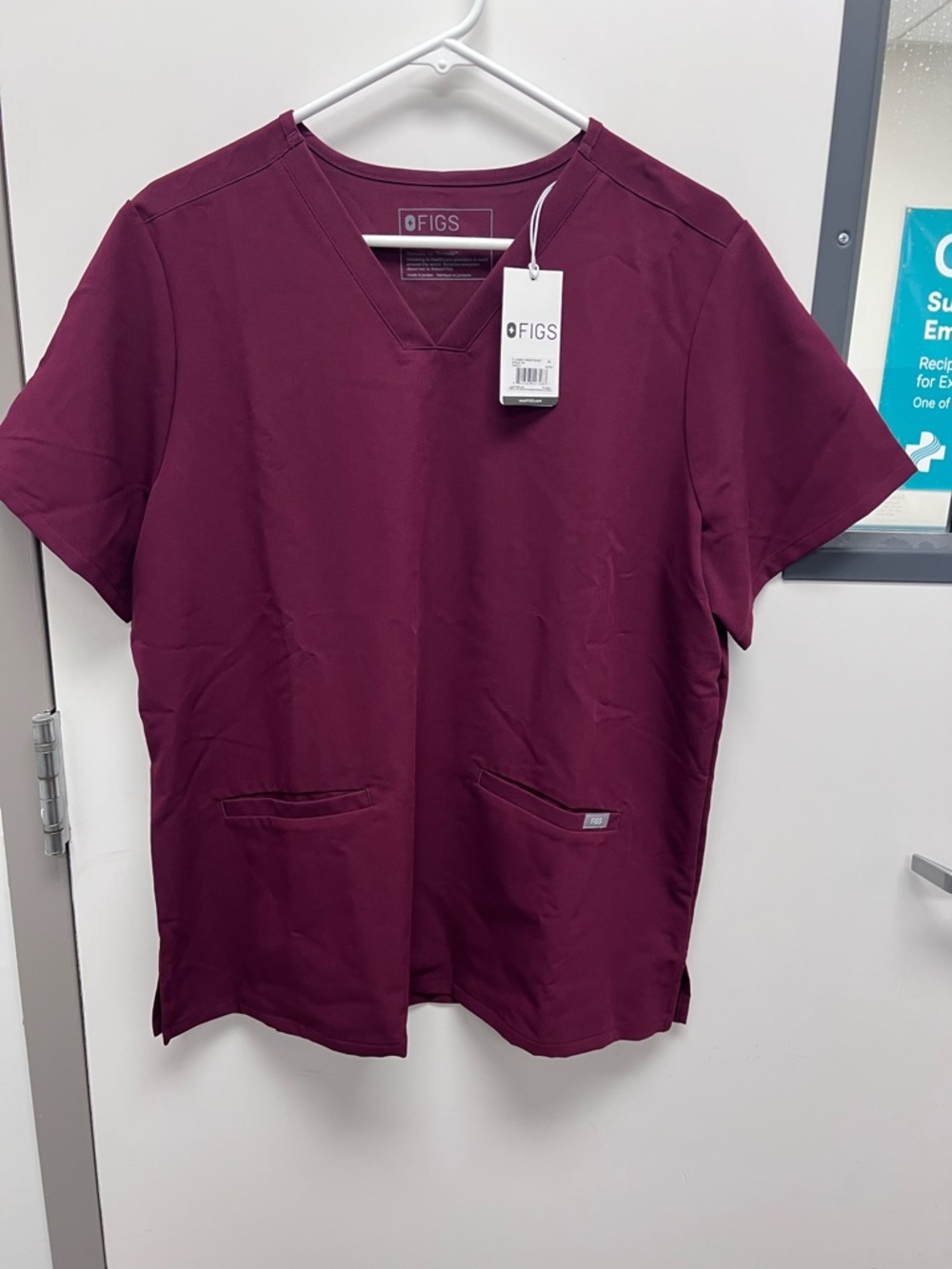 FIGS Women's V-Neck Scrub Top in Burgundy Plum